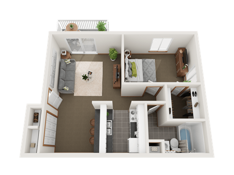 Floor plan for 1 bed, 1 bath, 630 sqft